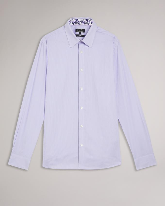 Chemises Ted Baker Long Sleeve Bi-Stretch Pinstripe Violette Clair Homme | ZKP-99130753